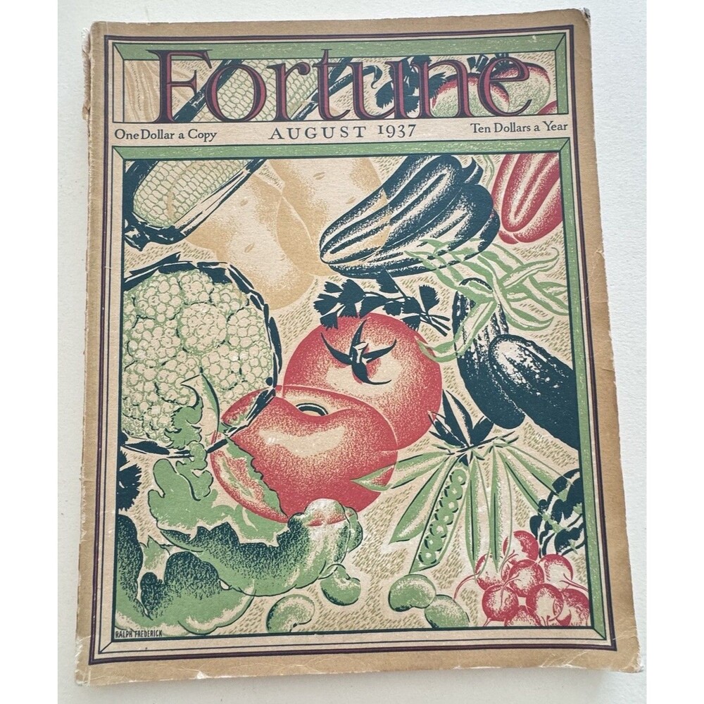 1937 Fortune Magazine Aug Vol XVI No 2 Ralph Frederick Art Deco Cover Baseball